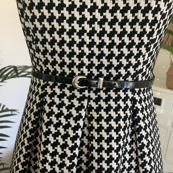 Calvin Klein Black White Houndstooth Belted Sleeveless Fit & Flare Work Dress 2 - Picture 10 of 12